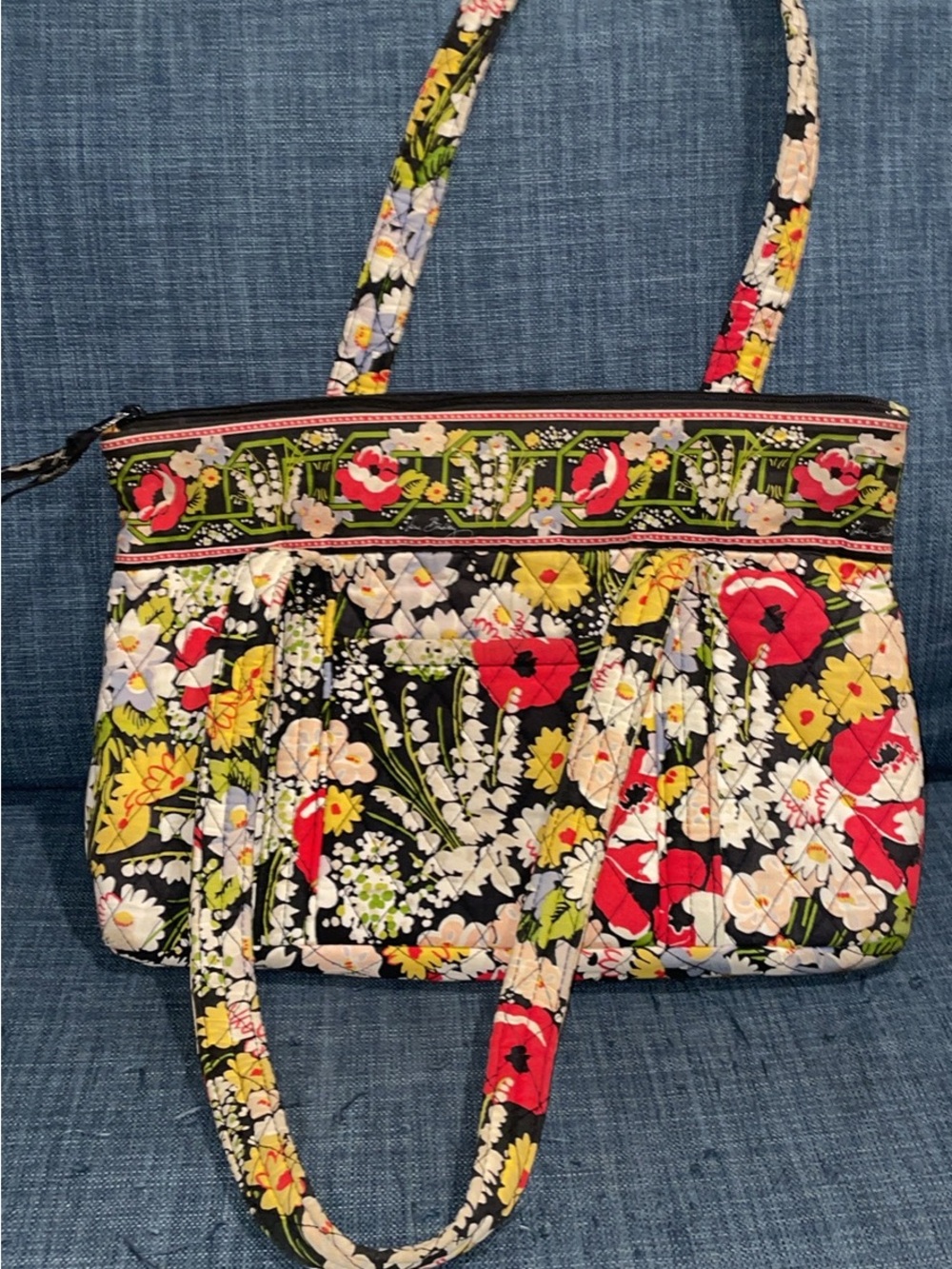 Vera Bradley Quilted Floral Tote Bag in Black, Red & Yellow